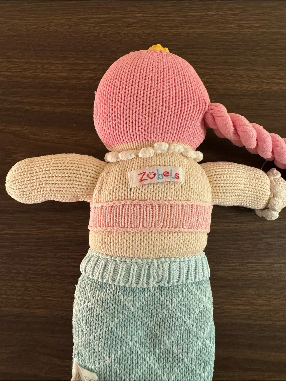 Zubels Knit Mermaid Plush Doll 16” Pink Blue Cotton Stuffed Toy Baby Lovey